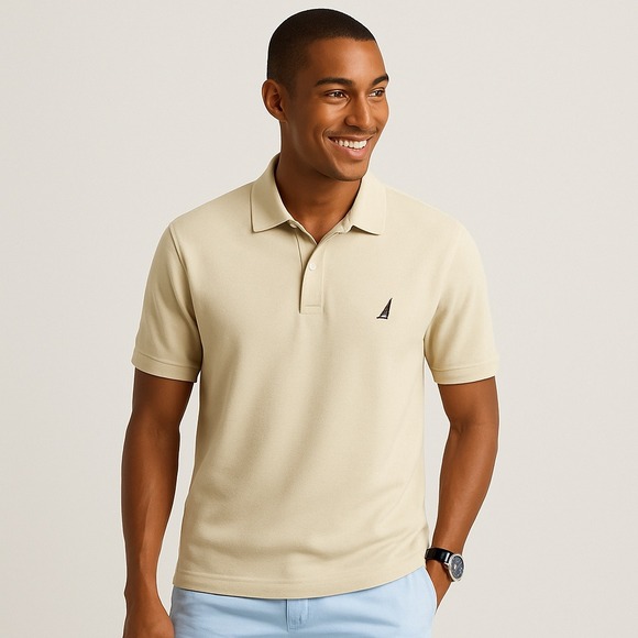 Nautica Men's Classic Short Sleeve Solid Performance Deck Polo Shirt Beige‎ L - Picture 1 of 6